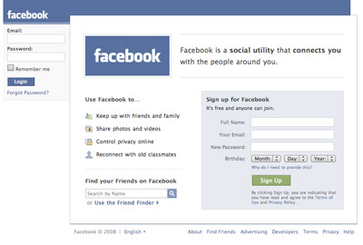 A picture of the Facebook web site