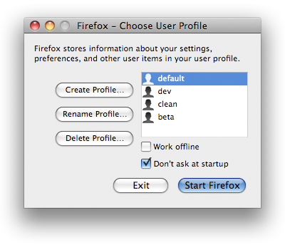 A picture of the Profile Manager for Firefox