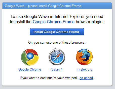 A picture of Google Wave for Internet Explorer visitors