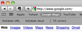 A picture of errors in the HTML Validator in Safari