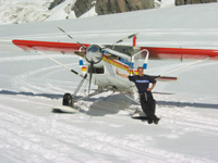 Flygplanet och Bobby på Tasman Glacier
