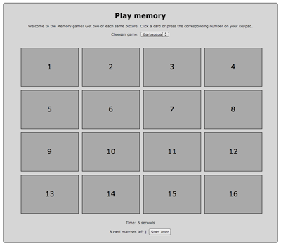 A picture of the Memory game